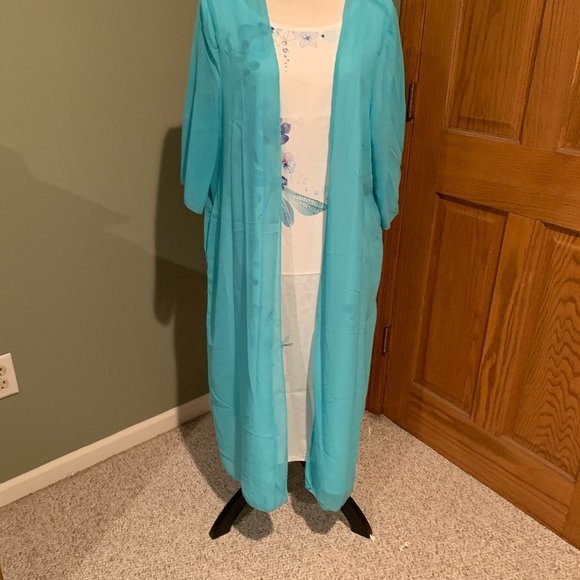LONG WHITE SLEEVELESS DRESS WITH LONG SHEER COVER SIZE XL  #366 - Picture 1 of 2